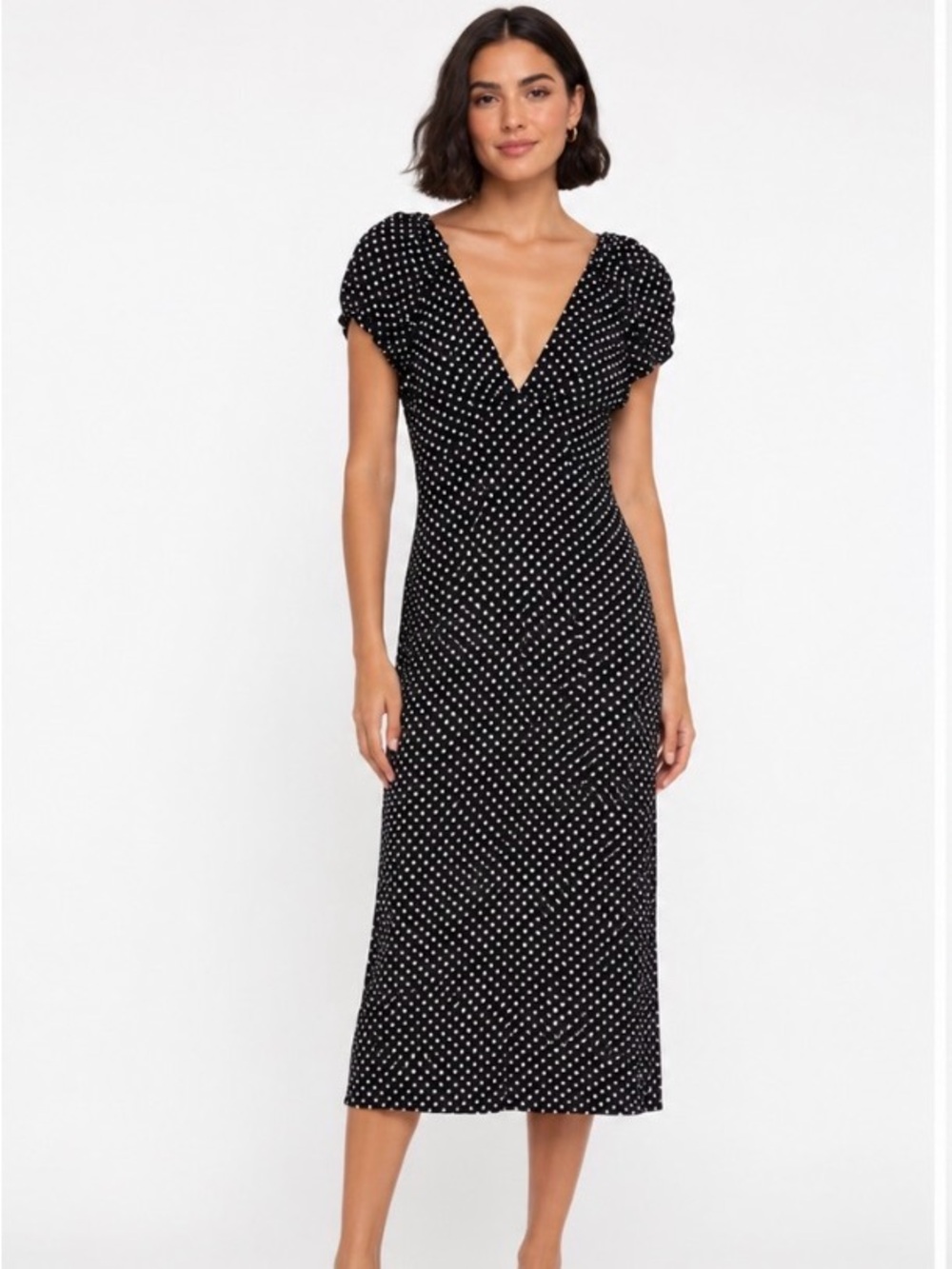 Zara Black Polka Dot Backless Midi Dress Preppy Chic Cottagecore Blogger Fav
